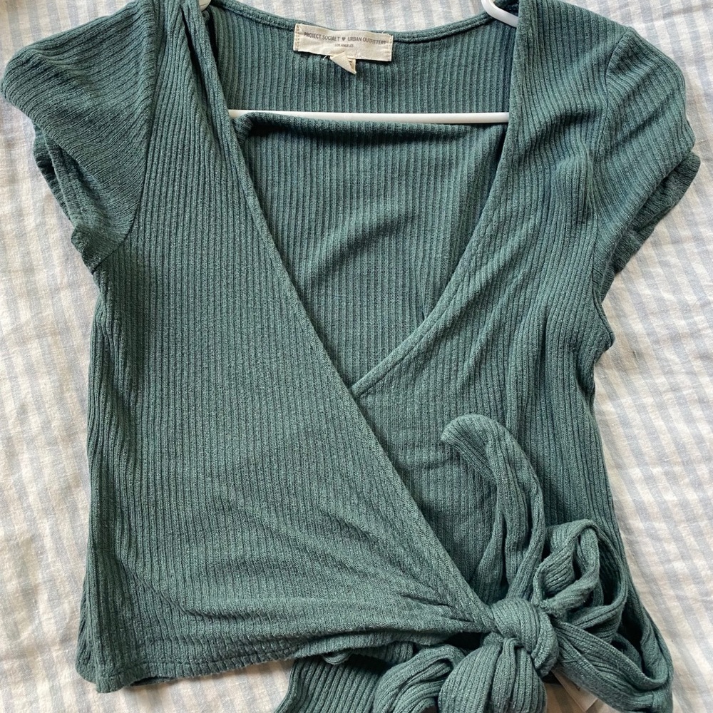 Project Social T Green Wrap Top